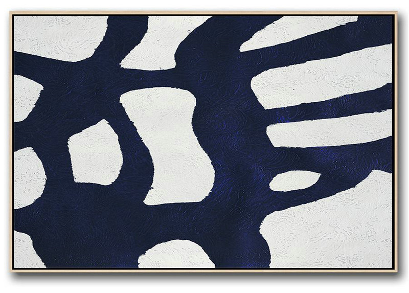 Horizontal Abstract Painting Navy Blue Minimalist Painting On Canvas,Large Canvas Art,Modern Art Abstract Painting #P3J7